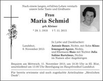 Traueranzeige Maria Schmid