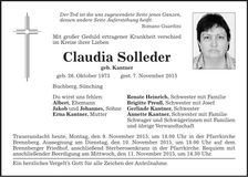 Traueranzeige Claudia Solleder
