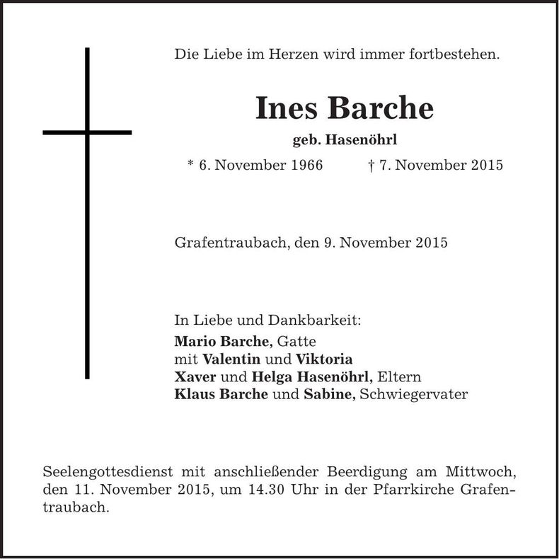 Traueranzeige Ines Barche
