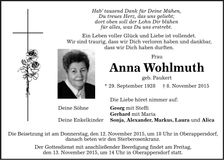 Traueranzeige Anna Wohlmuth