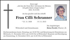 Traueranzeige Cilli Schranner