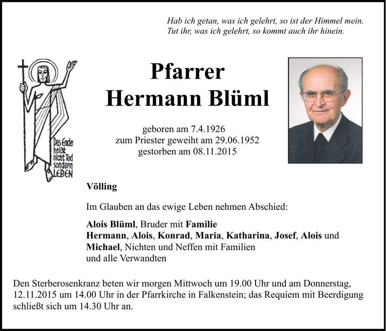 Traueranzeige Hermann Blüml