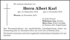 Traueranzeige Albert Karl
