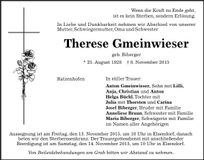 Traueranzeige Therese Gmeinwieser