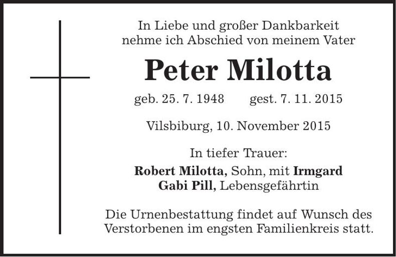 Traueranzeige Peter Milotta