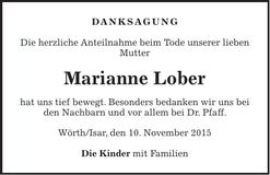 Traueranzeige Marianne Lober