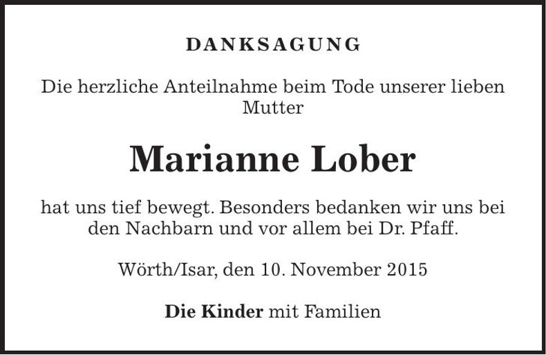 Traueranzeige Marianne Lober