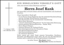 Traueranzeige Josef Rank