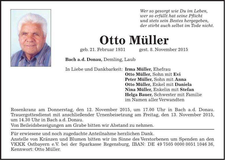 Traueranzeige Otto Müller