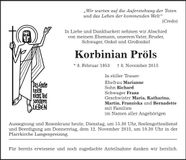 Traueranzeige Korbinian Pröls