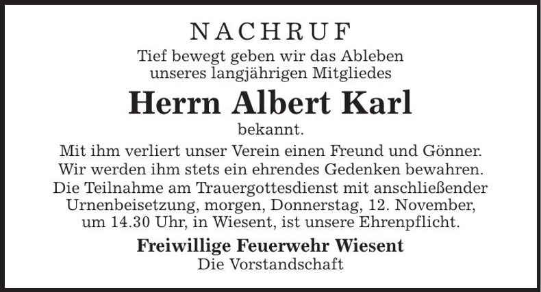 Traueranzeige Albert Karl