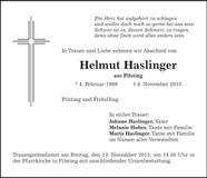 Traueranzeige Helmut Haslinger