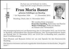 Traueranzeige Maria Bauer