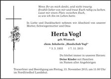 Traueranzeige Herta Vogl