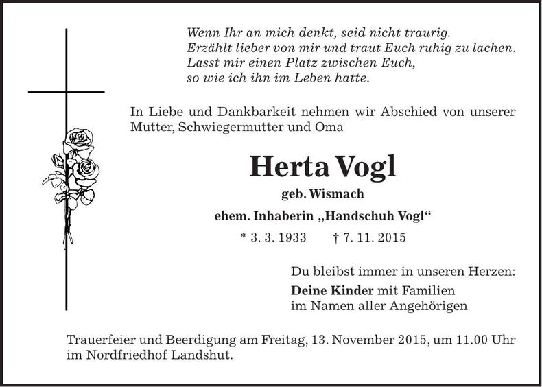 Traueranzeige Herta Vogl
