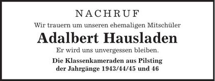 Traueranzeige Adalbert Hausladen