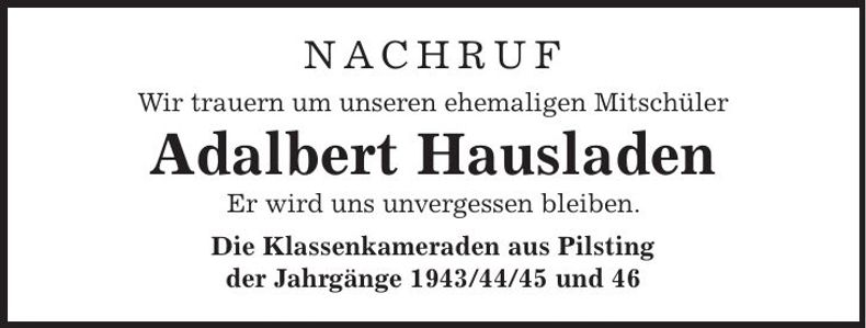 Traueranzeige Adalbert Hausladen