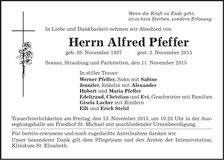 Traueranzeige Alfred Pfeffer