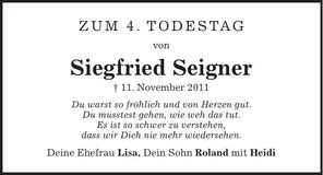 Traueranzeige Siegfried Seigner