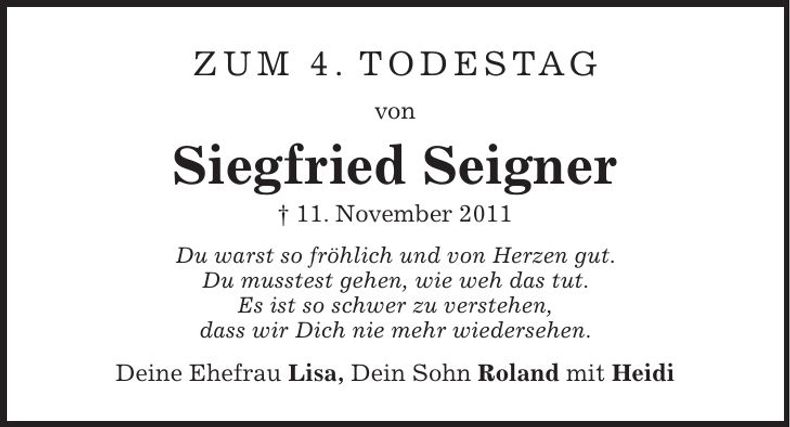 Traueranzeige Siegfried Seigner