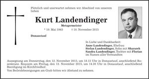 Traueranzeige Kurt Landendinger