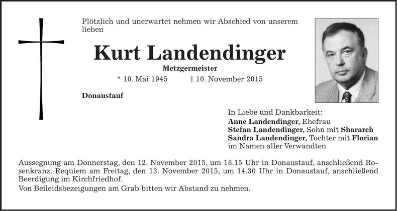 Traueranzeige Kurt Landendinger