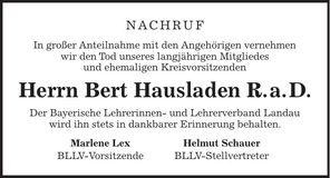 Traueranzeige Bert Hausladen