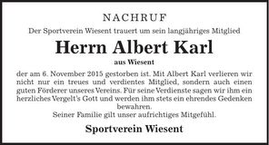 Traueranzeige Albert Karl