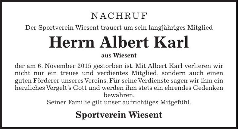 Traueranzeige Albert Karl