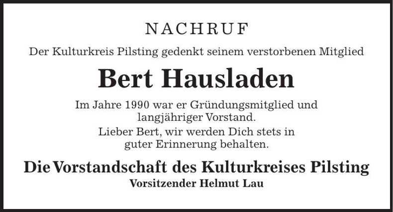 Traueranzeige Hausladen Bert