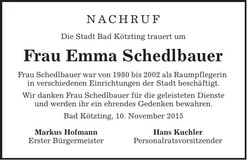 Traueranzeige Emma Schedlbauer