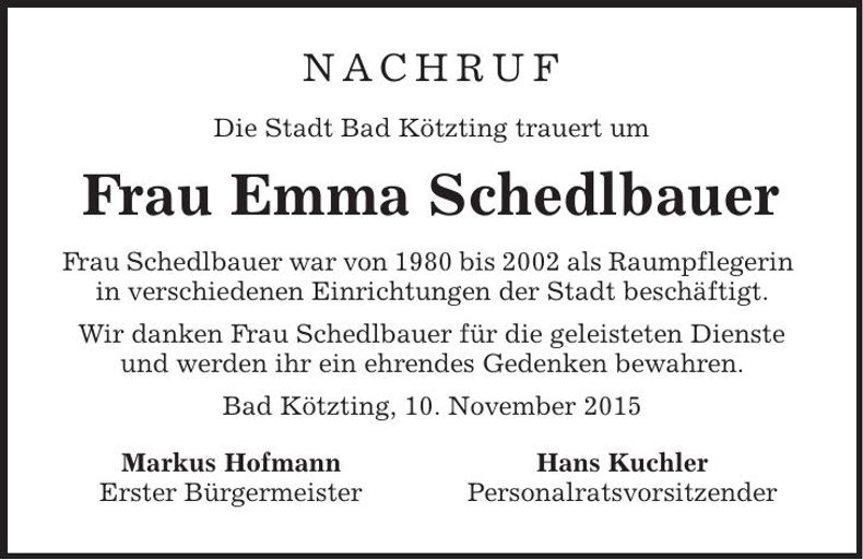 Traueranzeige Emma Schedlbauer