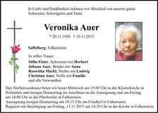 Traueranzeige Veronika Auer