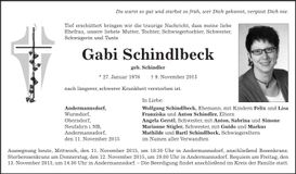 Traueranzeige Gabi Schindlbeck