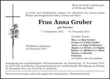 Traueranzeige Anna Gruber