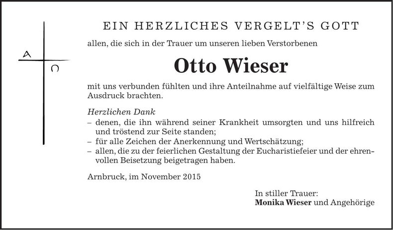 Traueranzeige Otto Wieser