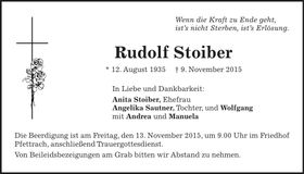 Traueranzeige Rudolf Stoiber