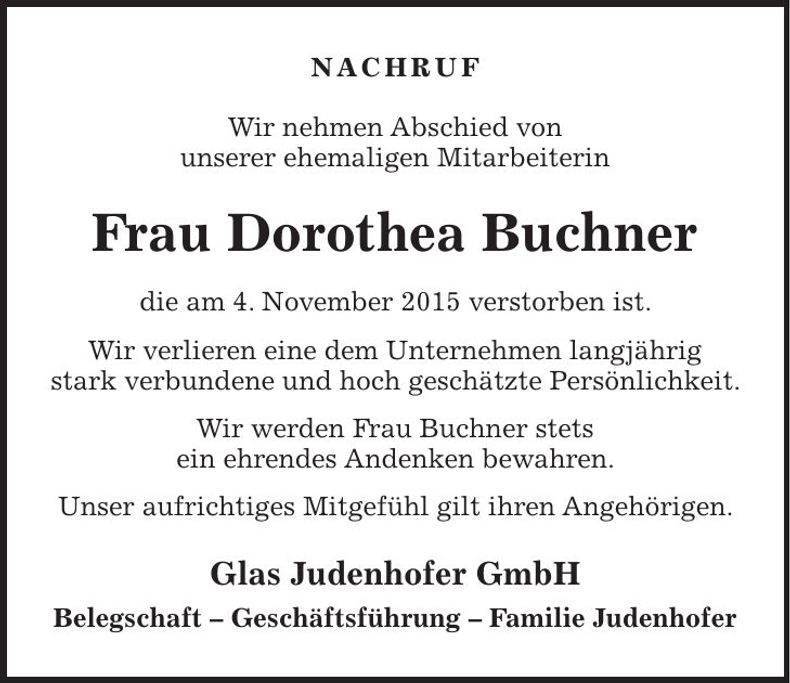 Traueranzeige Dorothea Buchner