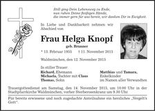 Traueranzeige Helga Knopf