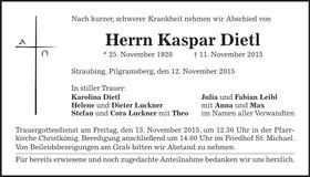 Traueranzeige Kaspar Dietl