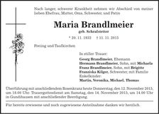 Traueranzeige Maria Brandlmeier