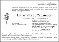Traueranzeige Jakob Zormeier