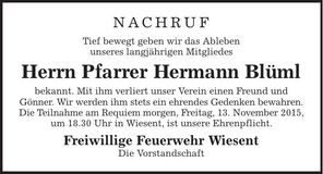 Traueranzeige Hermann Blüml