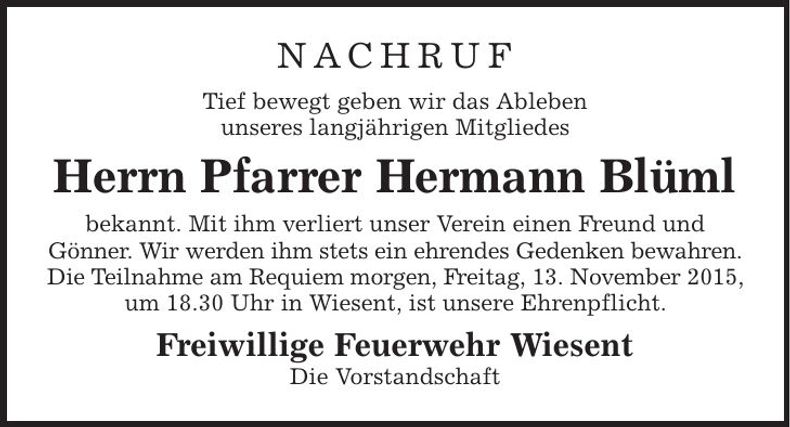 Traueranzeige Hermann Blüml