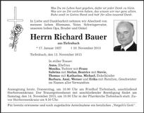 Traueranzeige Richard Bauer
