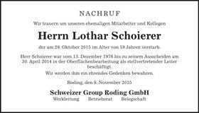 Traueranzeige Lothar Schoierer