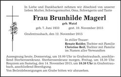 Traueranzeige Brunhilde Magerl