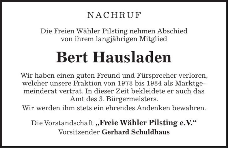 Traueranzeige Bert Hausladen