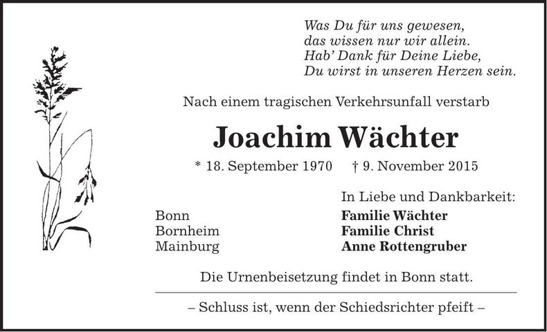 Traueranzeige Achim Wächter