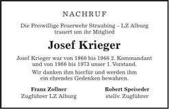Traueranzeige Josef Krieger